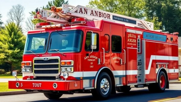Fire truck from Ann Arbor Township prepared, representing apartment fire in area