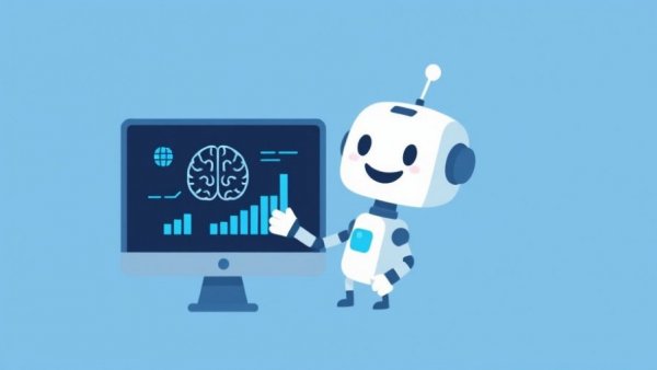 AI platforms for business growth illustration with robot and analytics.