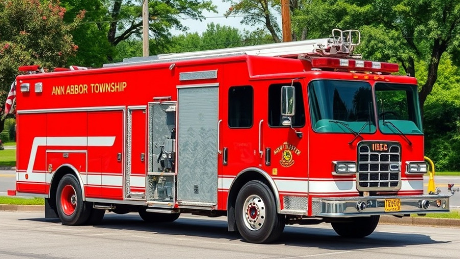 Photorealistic fire truck in Ann Arbor Township, sharing local news updates Lansing MI.