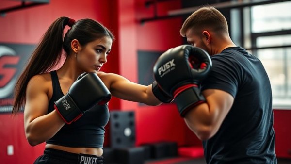 Female personal safety training session in a local gym.