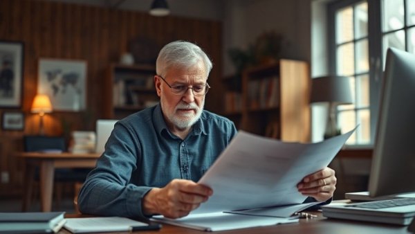 Stressed senior man experiencing federal benefit delays at home.