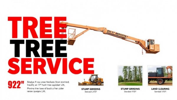 Advertisement for tree services with stump grinding details.