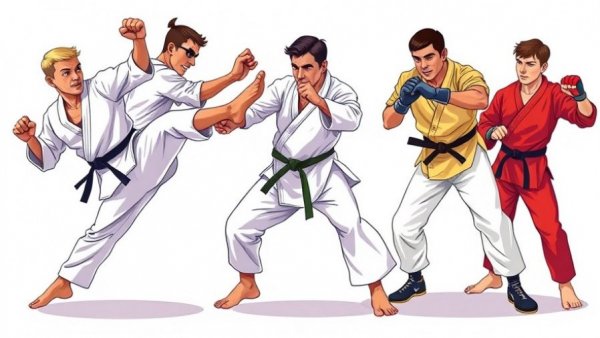 Cartoon illustrations of cross-training for martial artists showing various techniques.