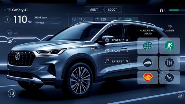 SUV safety ratings interface showing advanced driver assistance systems.