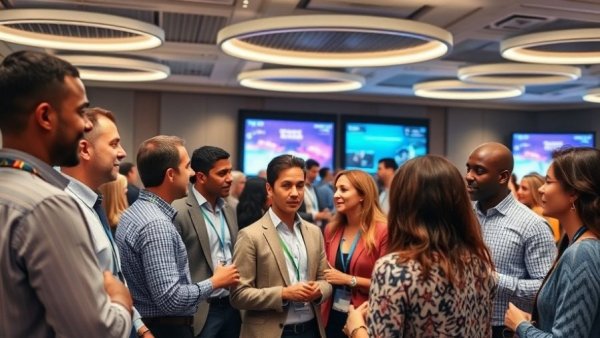 Professionals at the Michigan recovery friendly workplace summit discussing in a modern conference room.