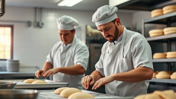 Women-Led SMEs in Kazakhstan: bakers preparing dough in a bakery kitchen.