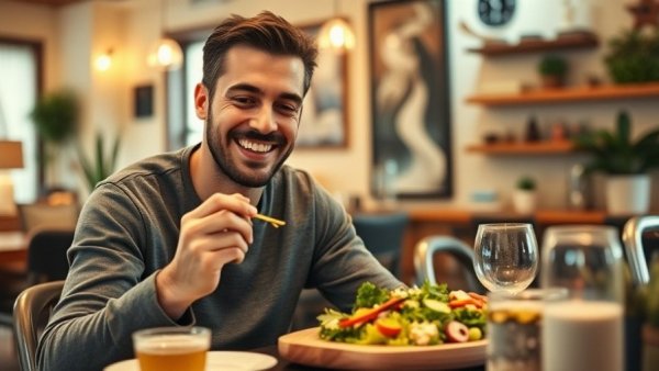 Man eating salad, promoting collaboration and resources for obesity prevention.