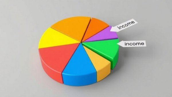 Colorful 3D pie chart illustrating taxes and income.