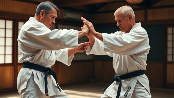 Budo karate maai practice in traditional dojo setting.