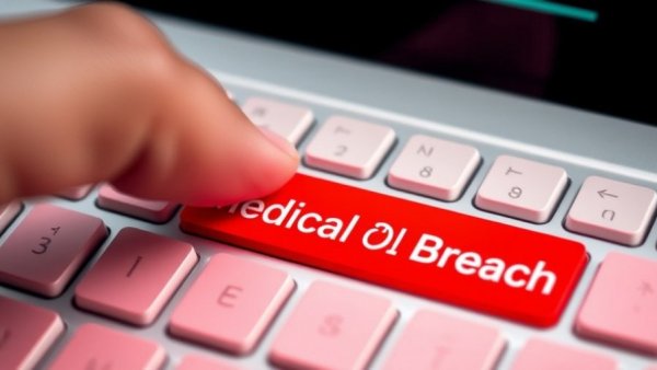 Close-up of 'Medical Data Breach' key on keyboard, representing data security.