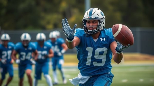 Focused athlete catching football in practice, Michigan Football Recruitment.