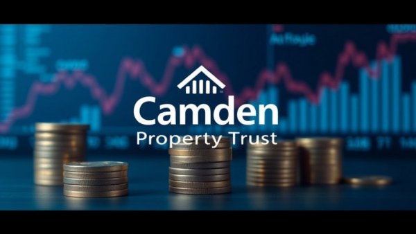 Camden Property Trust logo with stock graphs and coins, symbolic of share buybacks.