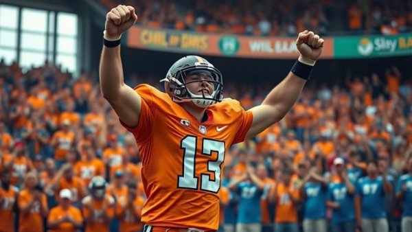 Broncos vs. Bills second quarter recap: Player celebrates with crowd wearing orange.