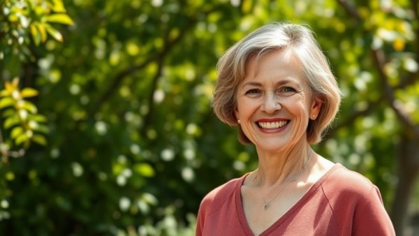 Confident woman outdoors in garden, small business growth strategies.