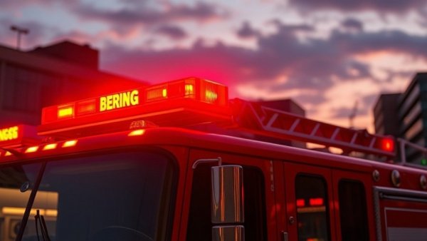 Fire truck lights flashing at dusk, suspicious house fire Jackson MI.