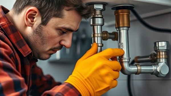 Skilled technician repairing plumbing in UK property.