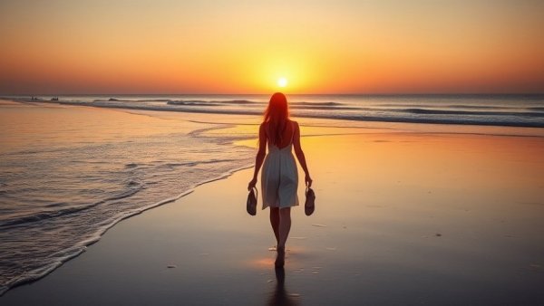 Serene beach walk at sunset, perfect for free local events this week.