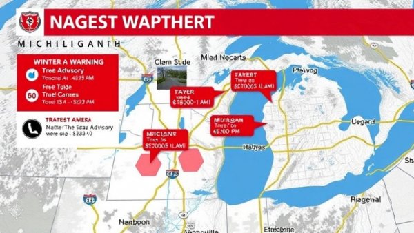 Michigan winter travel conditions map with warnings and snow alerts.