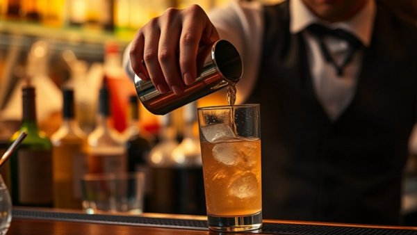 Bartender pouring drink in bustling bar setting; Detroit Auto Show local businesses boost.