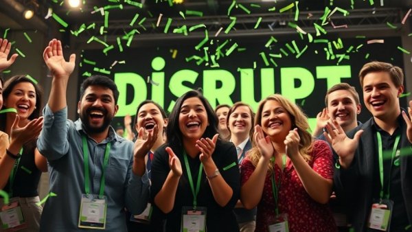 Startup Battlefield 200 winners celebrate with confetti.