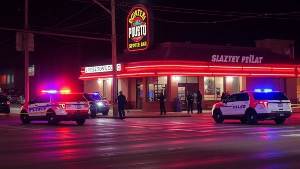 Police scene at southeast Houston sports bar incident, nighttime.