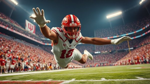 Indiana player diving for touchdown during National Championship game.