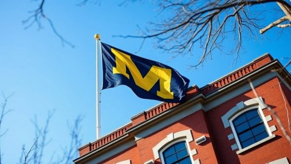 University of Michigan flag on building, related to medical note controversy.