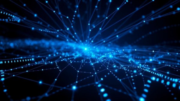Abstract digital network depicting binary data flow and streams, highlighting Michigan data centers environmental impact.