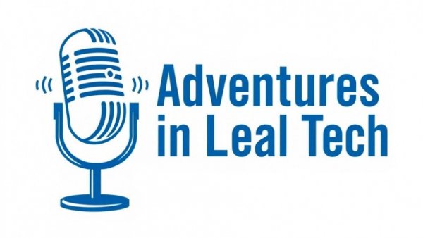 Podcast logo with microphone and bold text for legal technology.