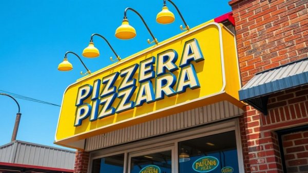 Iconic restaurant sign with yellow lamps on 28th street Grand Rapids Michigan.