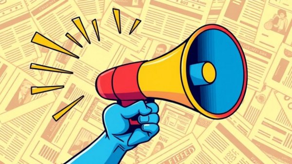 Illustration of a megaphone from a newspaper pile advocating support small businesses in West Virginia.