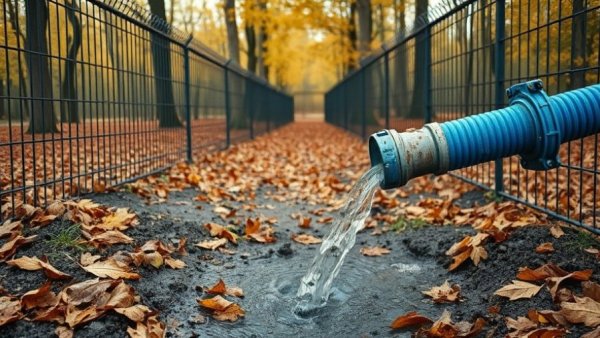 Contaminated water discharge near Park City with autumn foliage.