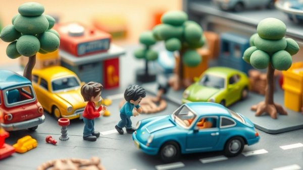 Playful clay automotive workshop scene for O'Reilly Automotive stock valuation.