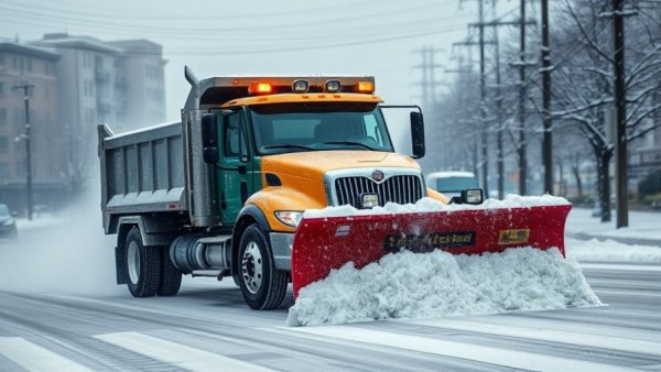 Snow plow clearing road for snow removal in Muskegon.