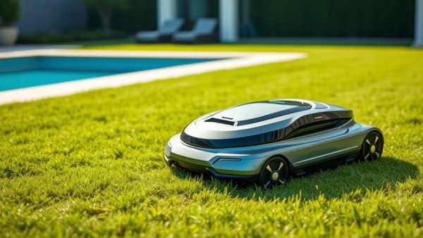 Futuristic robotic lawn mower in Shelby MI yard