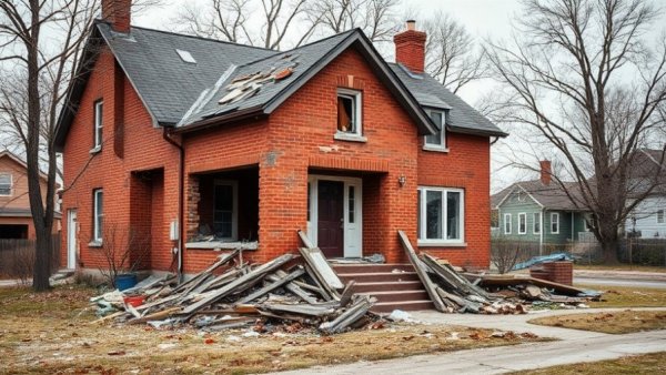 Damaged house showing Ypsilanti police tactics aftermath.