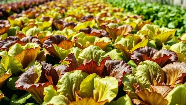 Colorful rows of easy greens to grow at home in a garden.