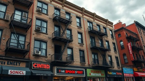 Historic urban apartment with storefronts and fire escapes, landlord service providers.