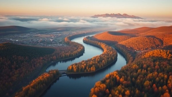 Serene aerial view of Michigan landscape for slow travel exploration.