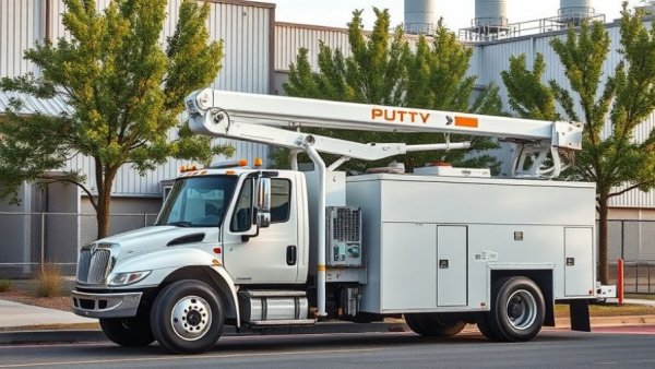 Utility truck at industrial site, related to impact of power outages on small businesses.