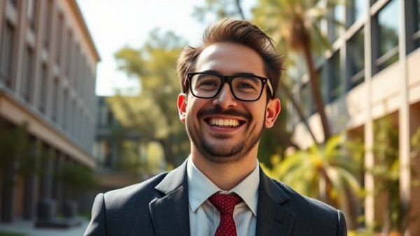 Michigan entrepreneur success stories: smiling man on campus.