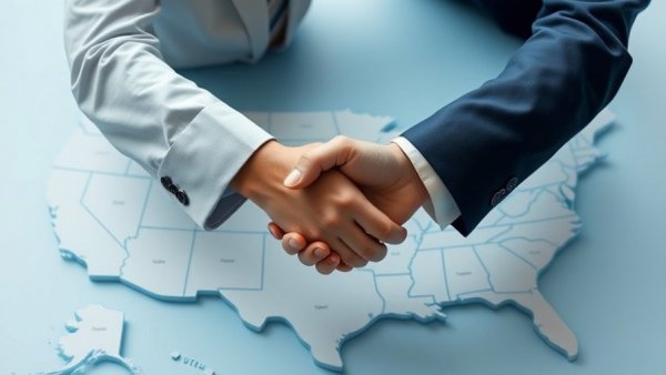 Business handshake over USA map, best states to start a business 2026.