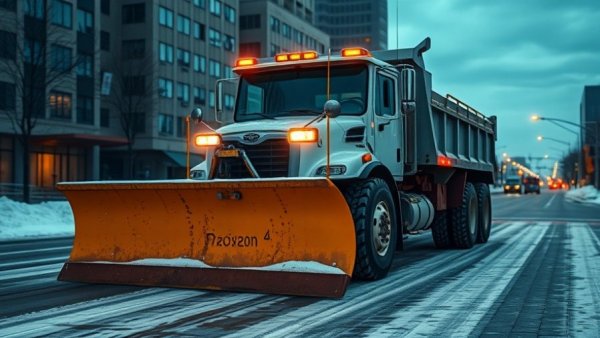 Snow removal trucks parked in Worcester highlighting staffing challenges.
