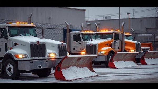 Worcester snow removal staffing with trucks ready in yard.