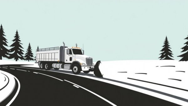 Snow removal illustration depicting a truck on a snowy path, Muskeogon.