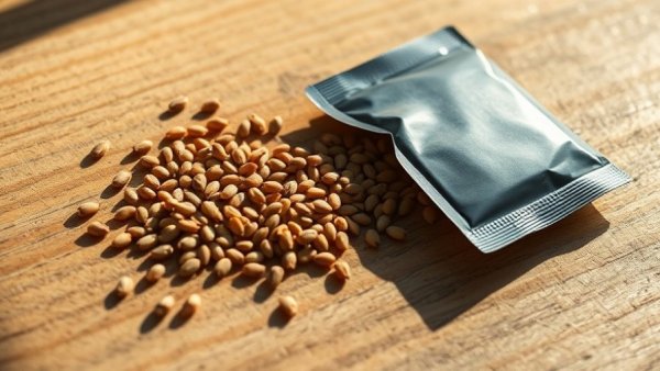 Scattered seeds and packet on wood in sunlight, discussing how long seeds last.