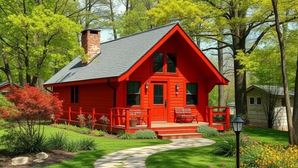 Berkshire real estate sales January 2026: Red cabin amid greenery.