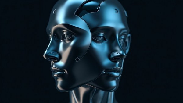 Futuristic AI concept with layered metallic head representing AI in staffing.