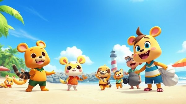 Animal Crossing real-life aquarium tour featuring animated beach scene