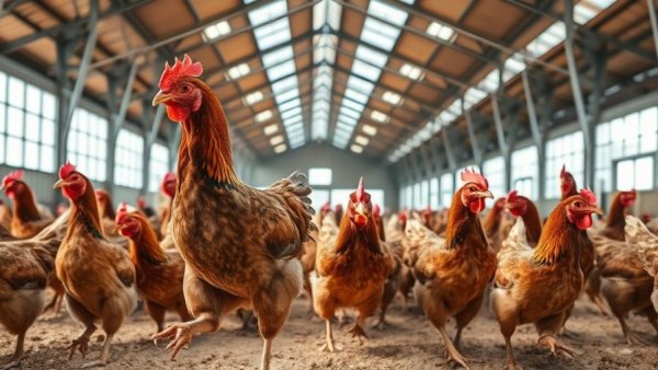 Chickens in a spacious barn under Michigan cage-free egg law.